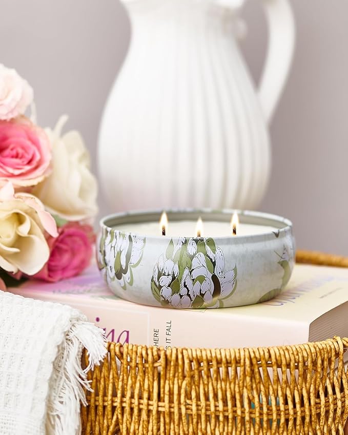 M&SENSE Clean Cotton Scented Candles 12oz, Large 3 Wick Soy Tin Candle, Over 40 Hour Burning Time, 100% Natural Vegan Wax, Relaxing Aromatherapy Aesthetic Candle Gift for Women and Men