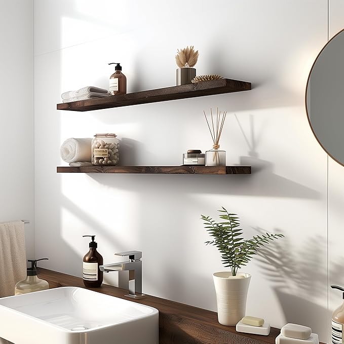 GXYAWPJ 48 Inch Floating Shelves for Wall Rustic Brown Wood Wall Shelves for Bedroom Set of 4