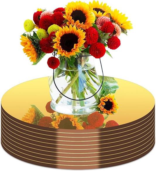 10PCS Gold Round Mirror Centerpieces for Tables Acrylic Circle Mirror Tray Candle Plate for DIY Craft Wedding Birthday Table Decorations Valentine Party Wall Decor (8inch/20cm)