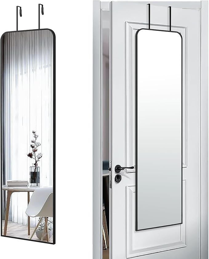 SCWF-GZ 47x14 Mirror Full Length Door Hanging Wall Mounted Aluminum Alloy Metal Frame Dressing Make-up Save Space Half Body Mirrors for Entryway Bedroom Bathroom Living Room 47 inch Black
