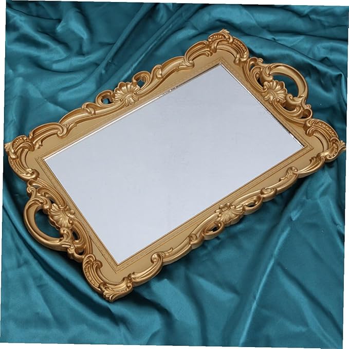 OSALADI Vintage Mirror Vanity Tray for Perfume and Jewelry, Decorative Makeup Organizer Tray for Dresser, Glass Plate for Bedroom and Bathroom Use