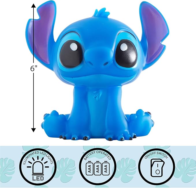 Disney Stitch Squishy Night Light 6" LED Soft Mood Lamp for Decor, Kids Bedrooms, Collectors & Gift Giving