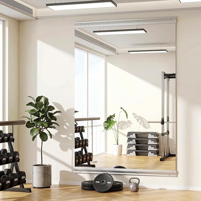 VooBang Home Gym Mirror - 1 PCS 40×80 inches, Large Frameless Wall Mounted Full Length Body Mirror for Dancing Studio, Exercise, Fineness, Yoga, Tempered Glass