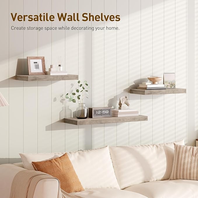 RALGEND Floating Shelves for Wall, 1.5" Thick Wall Shelf Set of 4 with Invisible Brackets, 23.6L x 7.9W Hanging Shelves Farmhouse Home Decor for Bathroom, Living Room, Bedroom, Greige 6301BJP4BG
