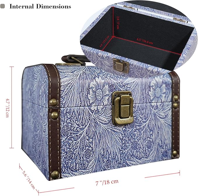 Vintage Decorative Storage Box with Handle, Retro Floral William Morris Keepsake Organizer Chest for Jewelry, Trinkets, Gift Packaging and Home Decor, 7 x 5.6 x 4.7 Inch