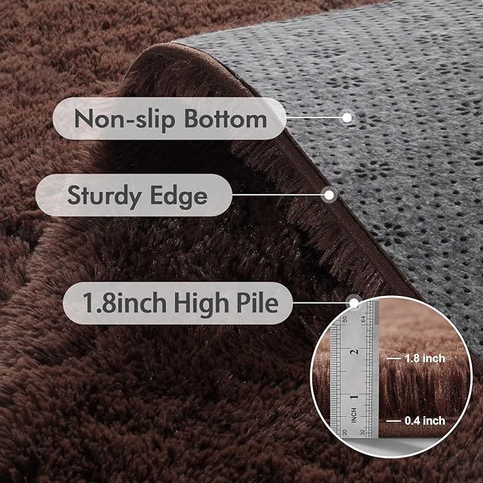 4x6 Ft Brown Shag Rugs for Bedroom Living Room, Ultra Soft Fluffy Furry Area Rug for Indoor Floor, Aesthetic Carpet for Home Decor