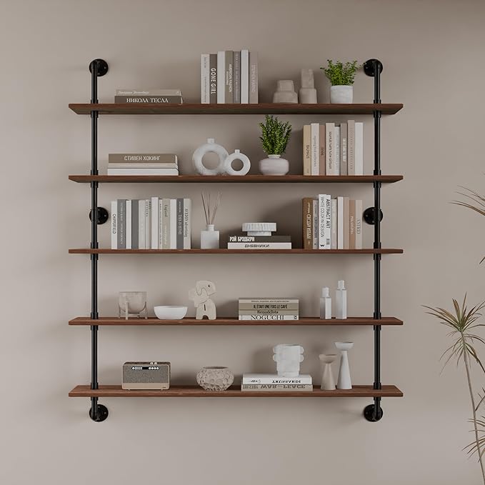HDDFER Floating Shelves for Wall Living Room Shelves Bookshelf Industrial Pipe Shelving Shelf Real Wood Planks 36 inch Rustic Wall Shelves Hanging Bookshelves Farmhouse Kitchen Bar Shelving