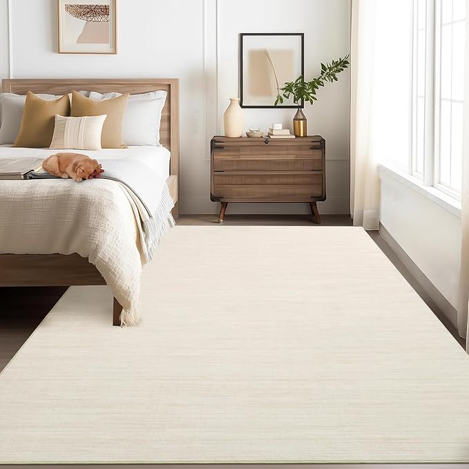 Area Rug 4x6 Washable Bedroom Rugs Non Slip Modern Solid Color Large Living Room Throw Carpet Low Pile Minimalist Kitchen Rug Plain Accent Rug Mat Classic Boho Area Rugs for Nursery Entryway, Ivory