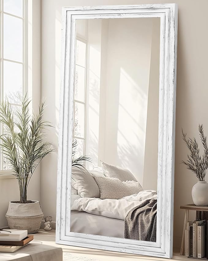 Full Length Mirror 76"x34" Solid Wood Frame Floor Large Mirror for Living Room, Bedroom Hanging or Leaning Wall-Mounted, White