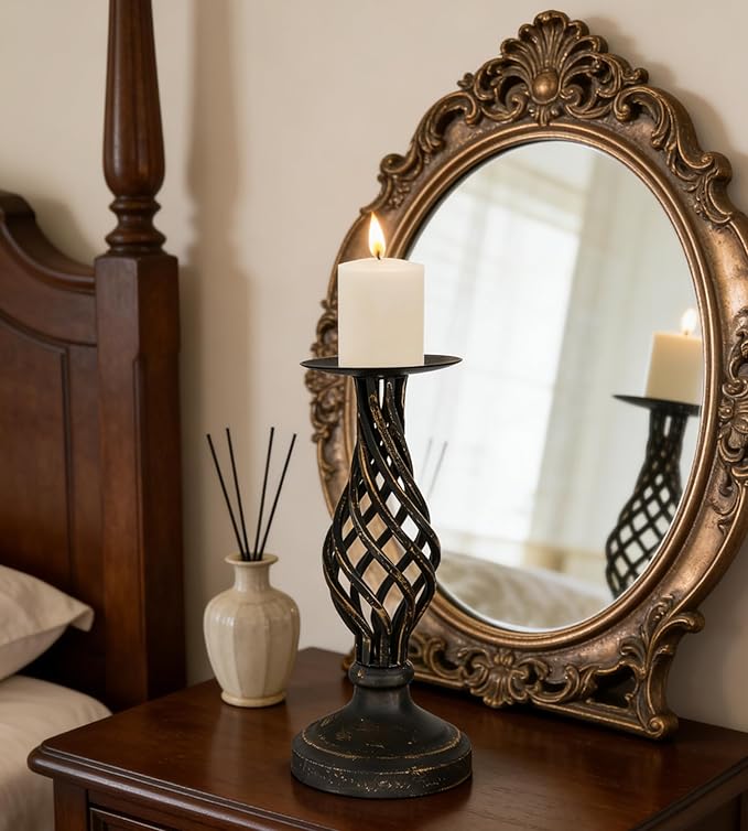 Candlestick Holders - Candle Holders Decorative LHQOO Metal Vintage Candle Holder with Non-Slip Base, Available for Home Decor, Wedding, Dinning, Party, Anniversary (Large Size)
