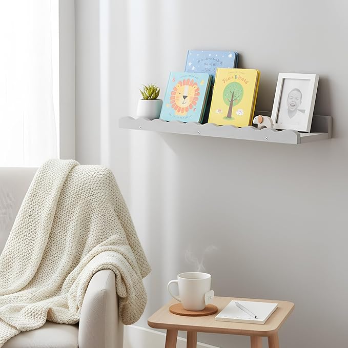Suzile 2 Pcs Scalloped Shelves Wall Floating Shelves Set for Room, Bathroom, Bedroom, Cute Room Decor Aesthetic and Books, Toys, Photo Frames Storage(23",Gray)