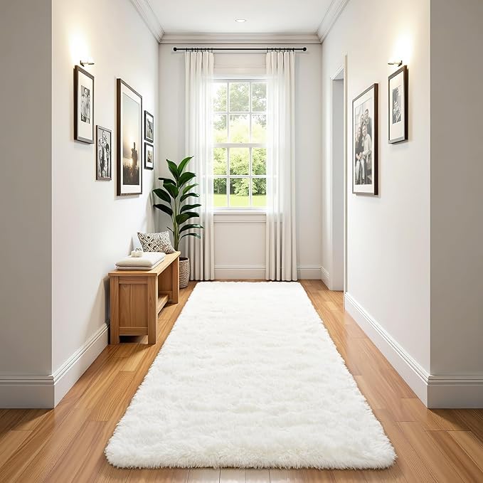 BENRON Soft Runner Rugs for Bedroom 2.6x8, Washable Long Runners for Hallway Entryway Kitchen Dorm, Fluffy Throw Rug for Kids Girls Room Decor Photo Prop, Cream White