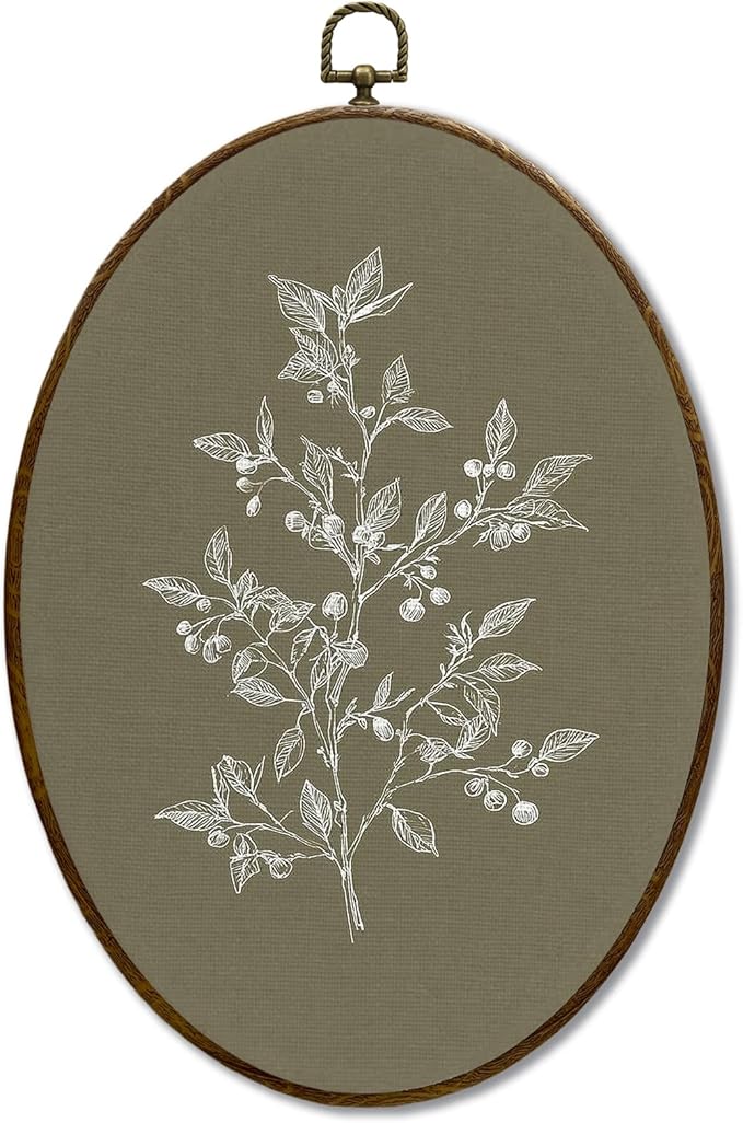 JQF Vintage Floral Oval Wall Decor, Rustic Floral Oval Canvas Wall Art, Neutral Cottagecore Farmhouse Botanical Flower Framed Prints Hanging Decor for Home Bedroom Living Room, 8.5x11.5 Inch