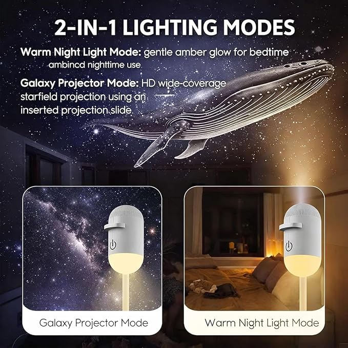 Galaxy Night Light Projector,2-In-1 Galaxy Projector with 10 Sliding Projection Films,360° Adjustable USB Starry Sky Night Light Projector with Adjustable Brightness for Car and Bedroom Decoration