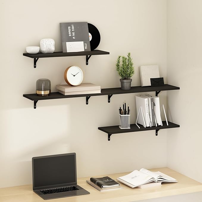 Furinno Rossi Floating Shelves for Wall Set of 4, 23-Inch Wall Shelf, Floating Shelf, Wall Mounted Shelves, for Bathroom, Bedroom, Living Room, Espresso