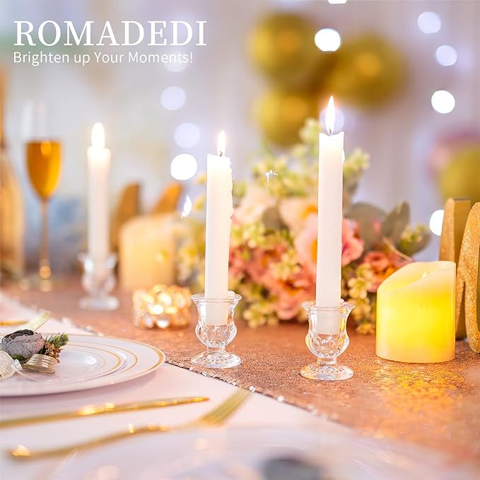 20 Pcs Glass Taper Candle Holders - Romadedi Clear Small Candlestick Holder Bulk, Thicker Glass Candle Sticks Set for Wedding Christmas Party Dining Table Table Centerpiece Decor