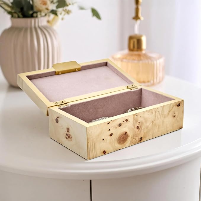 Burl Wood Tabletop Storage Box, 7.5x4.25 Inches, Keepsake Box, Decorative Box, Basket with Lid, Storage Basket with Lid, Compact Size