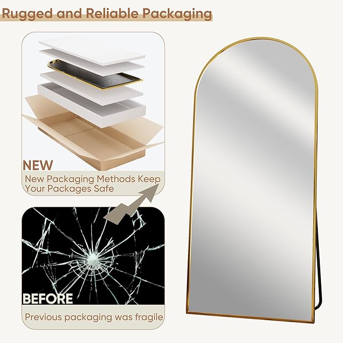 69"x28" Full Length Mirror, Arched Full Body Mirror, Standing Hanging or Leaning Floor Mirror for Bedroom and Living Room, Gold