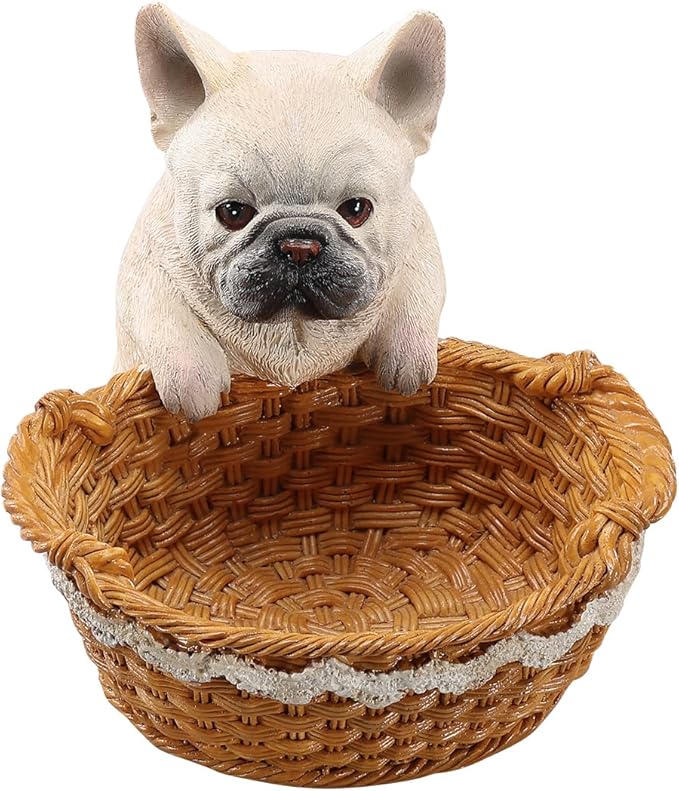 Dog Resin Storage Basket, Desktop Organizer for Remote & Keys, Cute Home Decor Tray, Ideal present for Pet Lovers.(French Bulldog White)