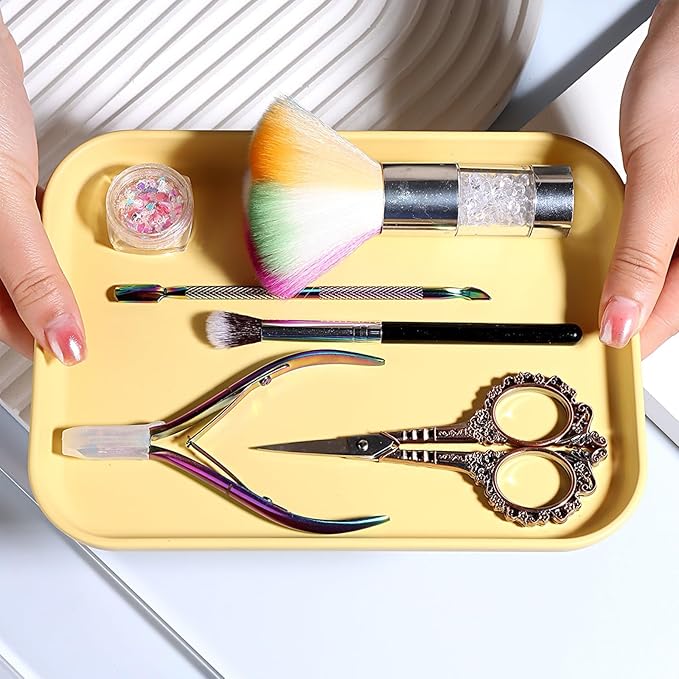 SUTOKAKA 1 Pack Yellow Decorative Serving Tray, Large Manicure Tools Storage Dish, Perfume Jewelry Dinner Placing Plate for Bedroom Kitchen Salon Supplies