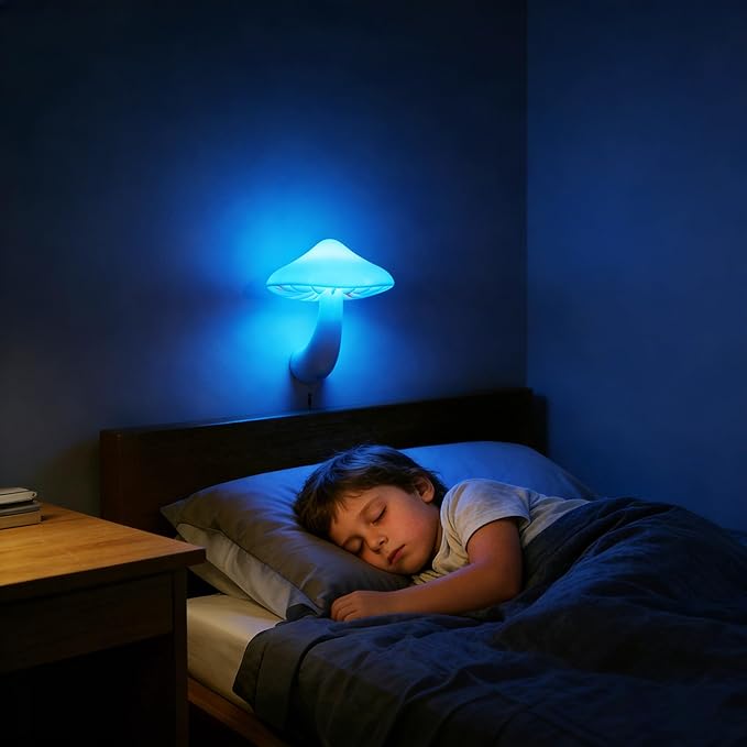 AUSAYE 2Pack Sensor LED Night Light Plug in Lamp Mushroom Nightlight Cute Night Lights for Adults Kids Bedroom, Bathroom,Toilet,Hallway,Stairs,Kitchen Blue