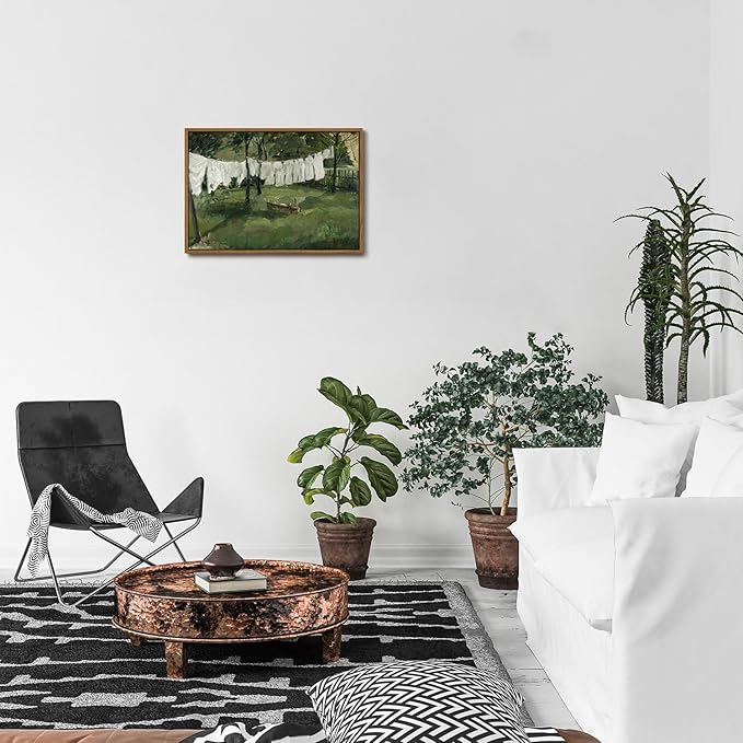 OIQArtOIQ Vintage Landscape Canvas Wall Art Framed Natural Scenery Painting Artwork Prints France Country Wilderness Farmhouse Decor Pictures Kitchen Bedroom Living Room Bathroom