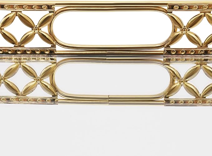 14.9 Inch Round Gold Mirrored Vanity Tray,Metal Mirror Decorative Jewelry Storage Tray,Perfume Makeup Organizer Trays for Dresser Bathroom Counter Home Decor (Rectangular)
