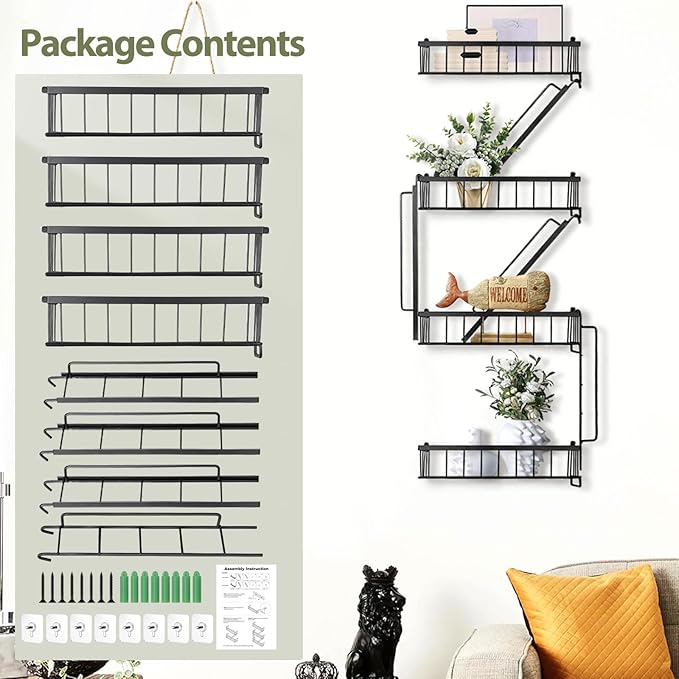 SweetSage Fire Escape Wall Shelf 4 Tier - NYC Decorative Floating Shelf Black Metal Book Shelves for Home Office Apartment Organizer and Display