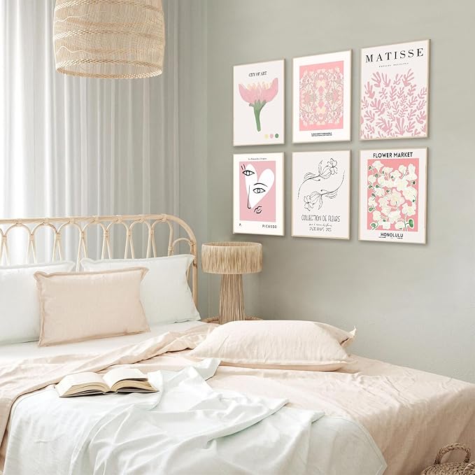 Pink Flower Market Poster, Minimalist Matisse Wall Art Prints, Abstract Floral Flower Posters for Room Aesthetic, Boho Canvas Art Prints for Bedroom, Vintage Gallery Paintings Wall Decor（8x10inch, Unframed)