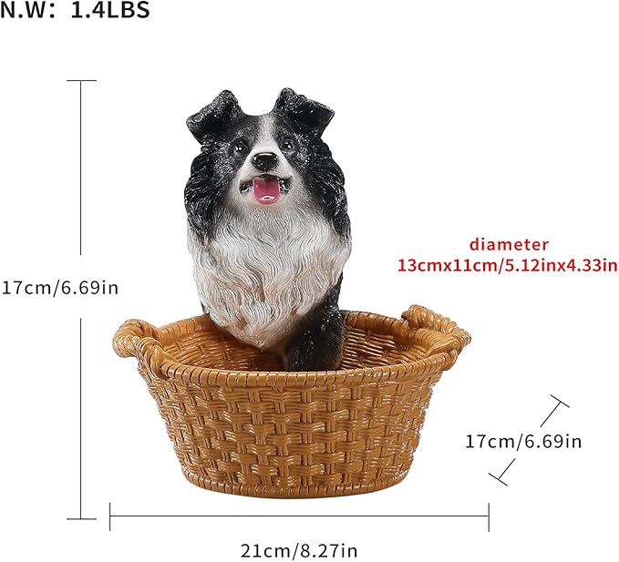 Dog Resin Storage Basket, Desktop Organizer for Remote & Keys, Cute Home Decor Tray, Ideal present for Pet Lovers.(Border Collie)