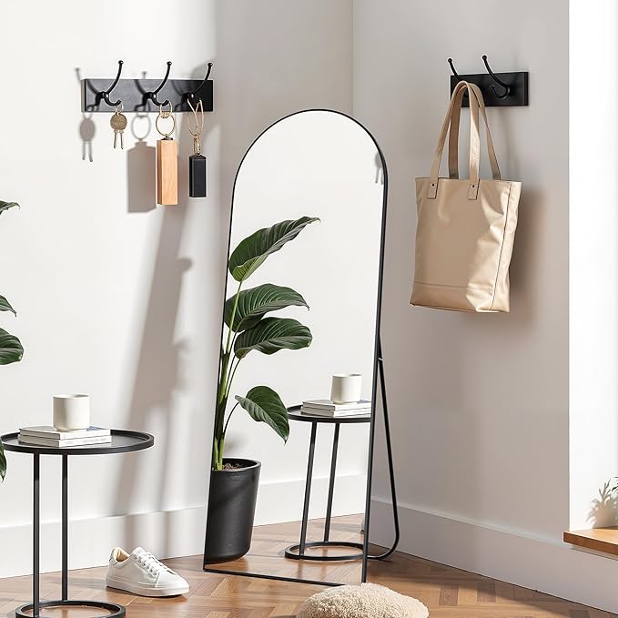 Simple Deluxe Arched Full Length Mirror, Floor Mirror with Stand, 59"x16" Large Mirror, Wall Mirror Full Length, Body Floor Mirror, Wall Mounted Mirror for Bedroom, Black