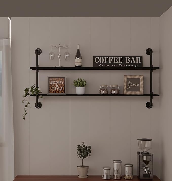 HDDFER Floating Bookshelf Shelves Industrial Pipe Shelving Pipe Shelves Rustic Wall Shelf 48 Inch Farmhouse Book Shelves for Wall Mounted