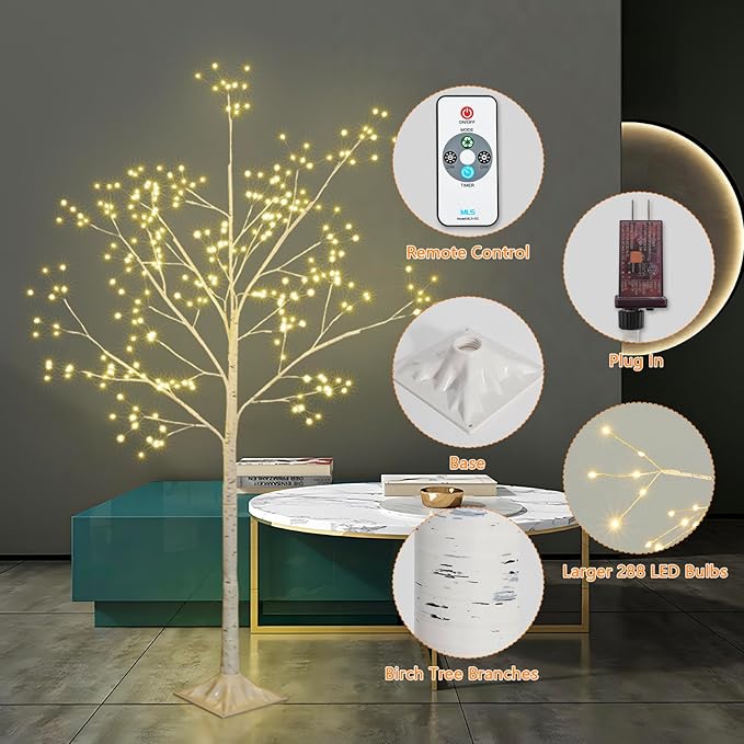 PXBNIUYA 288 LED Birch Tree Lighted with Remote Control, Electric Plug in DIY Artificial Tree Lights, Fairy Spirit Tree lamp for Home Bedroom Christmas Party Indoor Decor Lights (Warm White)