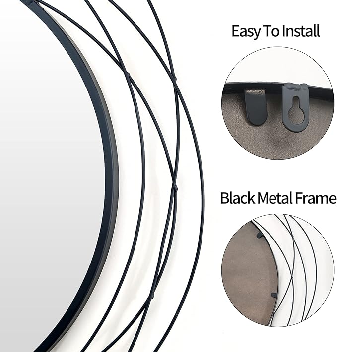 HQiJun Round Wall Mirror - 26.8" Large Black Circle Mirror for Wall with Art Decorative Durable Metal Frame, Modern Hanging Mirror for Bathroom Over Sink, Bedroom, Entryway, Vanity or Living Room