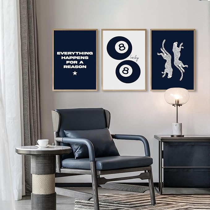 Tocliky Navy Blue Leopard Wall Art Decor Cheetah Print Room Poster Trendy Preppy Canvas Wall Art Funky Aesthetic Room Decor 8 Ball Lucky Poster Y2k Stylish Artwork for Bedroom 12x16x3 Inch Unframed
