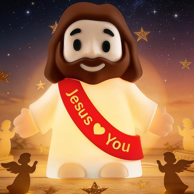 Jesus Night Light, Jesus Love You Night Light for Kids, 3-Speed Adjustable Silicone Touch Control Nightlight, Table Lamp for Bedroom, Desktop, Jesus Decor, Easter Decorations, Baptism Presents