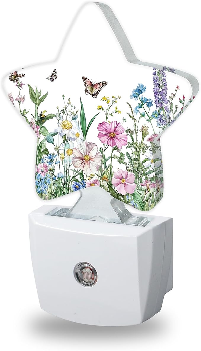 Nightlight,Butterfly Lavender Decorative Night Lights Plug Into Wall,Flowers Leaves Night Light with Auto Sensor for Bedroom,Nursery,Hallway,Stairway,Gifts