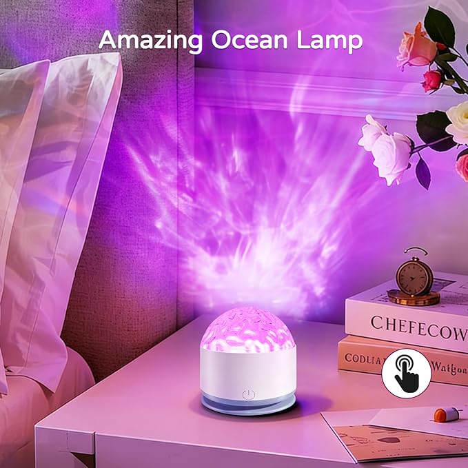Ocean Wave Projector Light, Rechargeable 16 Color Ocean Lamp Ambient Lighting Night Light Projector Mood Lighting with Dimmable & Remote for Kids Bedroom Teen Girl Gift Room Decor