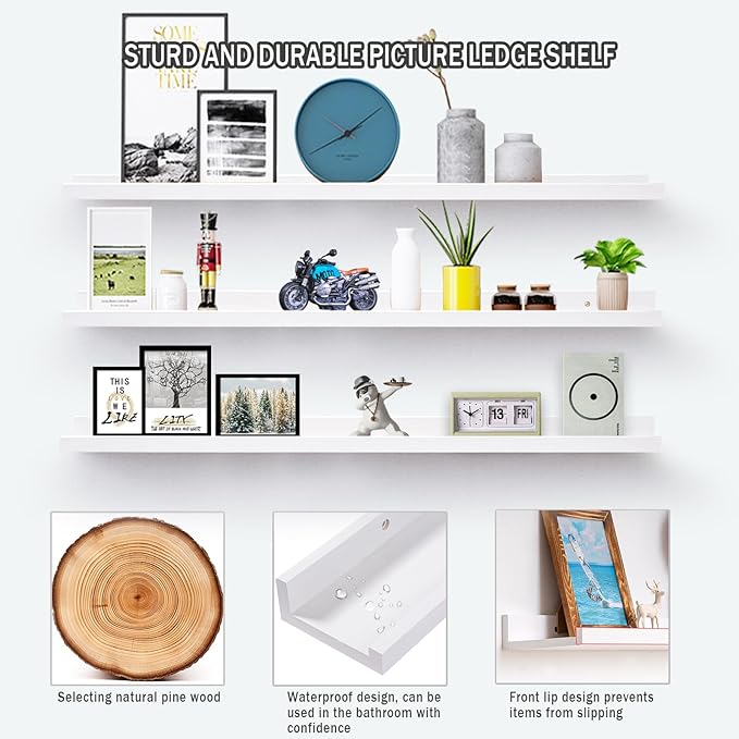 AZSKY 48 Inch Picture Ledge Shelf Floating Shelves Wall Mounted Set of 3 White