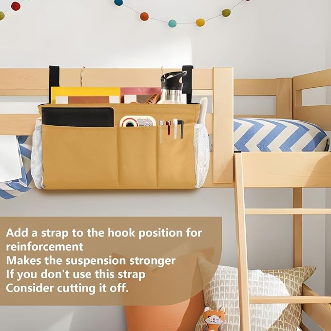 Mustard Yellow Bedside Caddy Storage Bag Bedside Organizer for Bunk Bed Headboards College Hanging Bag Bedside Shelf 6 Pockets with Hooks for Magazine Water Bottle Holder