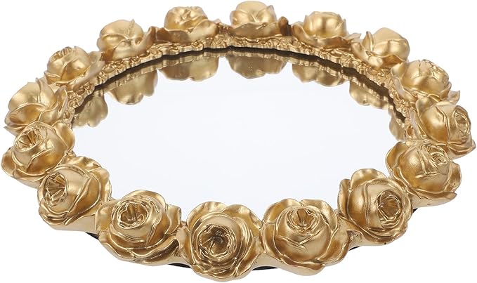 BESPORTBLE Decorative Rose Mirror Tray Jewelry Organizer Makeup Vanity Tray for Dresser Countertop Home Decor