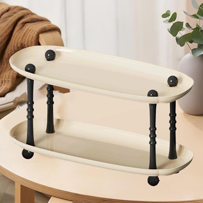 Desktop Organizer Countertop Storage Rack Vanity Tray Makeup Organizer for Countertop Red(Beige)