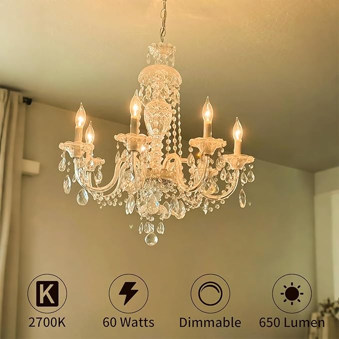 COLWATT 12-Pack Candelabra Light Bulbs 60W Warm White 2700K, 650 Lumen Candle Chandelier Bulb for Ceiling Fan Pendants or Outdoor, CA10 Type B Clear E12 Copper Base Dimmable