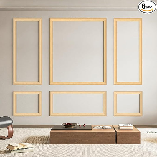Art3d Pre-Cut Wall Molding Set of 6 pcs, Ready-to-Assemble Wainscoting Panels for Interior Wall Décor Living Room Bedroom Accent Wall - Installed with Glue, 3 Top 3 Bottom, Oak