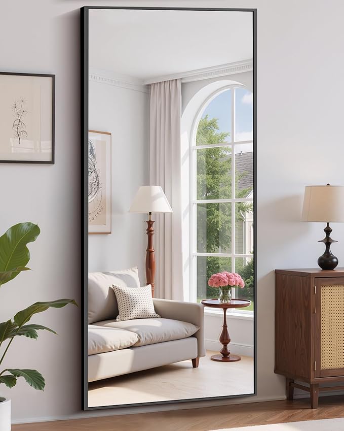 76"x34" Floor Mirror Full Length - Standing Mirror with Aluminum Alloy Frame, Large Body Mirror for Bedroom, Living Room, Wall Mounted or Leaning