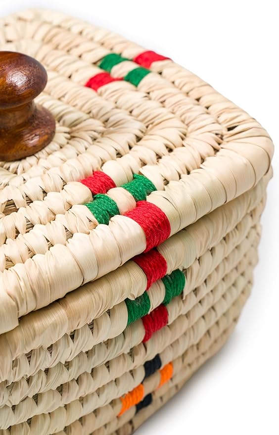 Handmade Sabai Grass Storage Box with Lid – Square Woven Decorative Organizer Basket for Home, Office & Tabletop