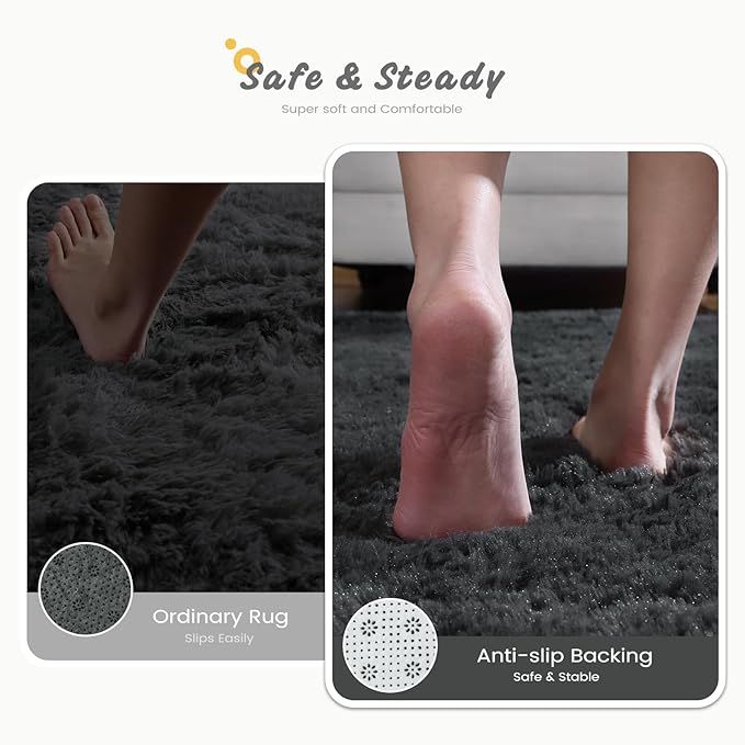 Soft Area Rugs for Bedroom Living Room Plush Fluffy Rug 9x11 Feet, Shag Furry Area Rug Carpet Non Shedding for Nursery Children Kids Girls Room Home Decorative, Dark Gray