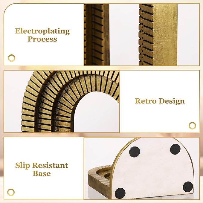 Kathfly Vintage Gold Brick Arch Bookends Resin Book Ends for Shelves Heavy Duty Decorative Bookends, Cute Book Stopper Holder Decor for Desk Home Office, Shelf Decoration