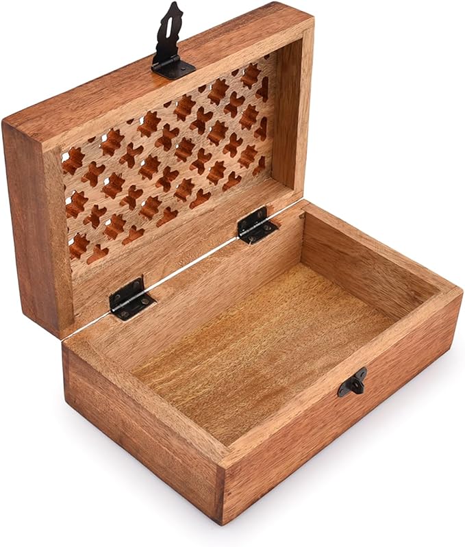 NIRMAN Mango Wood Decorative Wooden Box with Hinged Lid Wooden Storage Box, Decorative Bo xes With Lids (8" x 5" x 3")