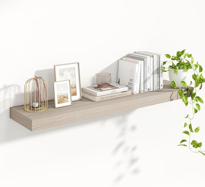 Heimlove Floating Shelves for Wall 48 Inch Long,Extra Large and Thick Wood Shelves Mounted Storage Hanging Shelf Invisible Bracket for Bedroom,Living Room,Kitchen,Office,Grey